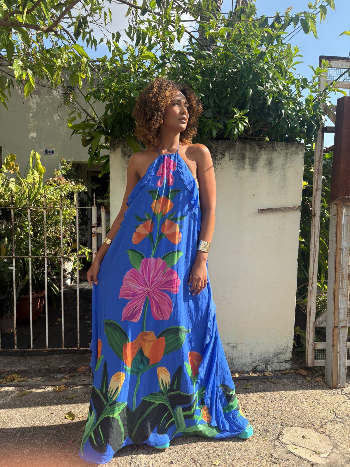 Vestido FARM azul seminovo